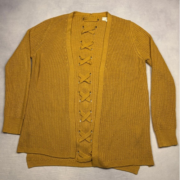 PINQUE Sweaters - Pinque Mustard Yellow Lace Up Back Open Front Cardigan Sweater Medium PF832496SF